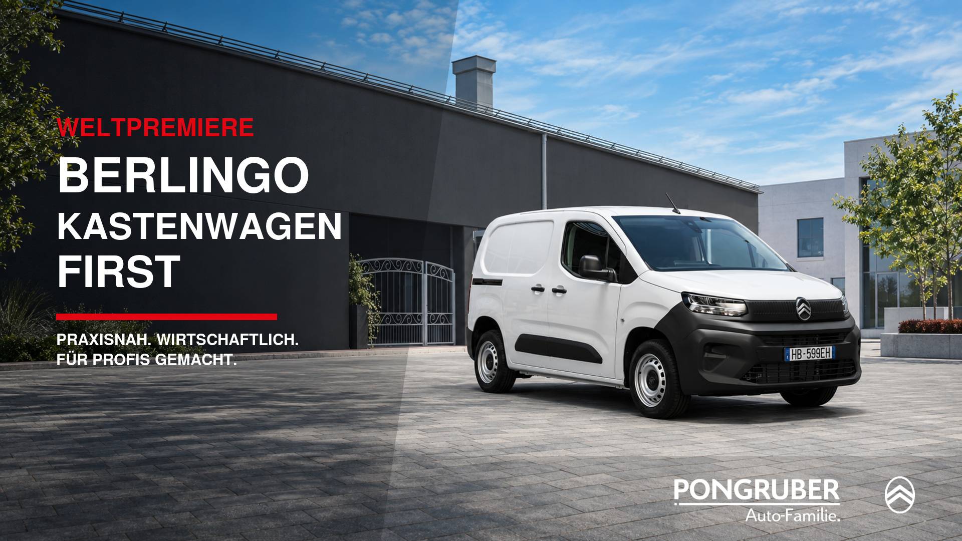 <strong>CITROËN BERLINGO KASTENWAGEN FIRST FEIERT WELTPREMIERE</strong>

Citroën stellt auf der IAA Transportation 2026 in Hannover den neuen Berlingo Kastenwagen First erstmals der Öffentlichkeit vor. Die neue Version konzentriert sich auf das, was im gewerblichen Alltag wirklich zählt: Wirtschaftlichkeit, praktische Lösungen, Komfort und ein flexibel nutzbarer Innenraum.

Vom kompakten Lieferfahrzeug für die Stadt bis zur mobilen Werkstatt: Der Berlingo Kastenwagen First wurde für Menschen entwickelt, die ihr Fahrzeug täglich als verlässliches Arbeitsgerät brauchen.

<strong>VIEL PLATZ FÜR DEN PROFESSIONELLEN ALLTAG</strong>

Je nach Ausführung bietet der Berlingo Kastenwagen First ein Ladevolumen von 3,3 bis 4,4 m³ und eine Nutzlast von bis zu einer Tonne. Damit eignet er sich für viele unterschiedliche Gewerke – vom Servicebetrieb über Zustelldienste bis zum Handwerk.

Der serienmäßige Flexiseat macht den Beifahrerplatz besonders variabel. Wird der Sitz umgeklappt, entsteht bis zu 0,5 m³ zusätzlicher Laderaum. Lange Gegenstände und Arbeitsmaterialien lassen sich dadurch einfacher transportieren.

<strong>DAS BÜRO FÄHRT EINFACH MIT</strong>

Eine besonders praktische Lösung ist der optional erhältliche Modutable. Er verwandelt den Beifahrerbereich in eine stabile Arbeitsfläche für Laptop oder Tablet und kann auch als Ablage- oder Pausentisch genutzt werden. Wird er nicht benötigt, lässt er sich im Laderaum verstauen. Laut Citroën ist der Modutable auch nachrüstbar.

Weitere Lösungen wie Dashbox, Moduconsole, Drivedrawer oder Moduwork helfen dabei, Stauraum, Sitzplätze und Arbeitsplatz passend zum jeweiligen Einsatz zu organisieren.

<strong>ELEKTRO, DIESEL ODER BENZIN</strong>

Citroën verfolgt auch beim Berlingo Kastenwagen First eine breite Antriebsstrategie. Vorgesehen sind ein Elektroantrieb mit 100 kW (136 PS) und bis zu 270 Kilometern WLTP-Reichweite sowie Diesel- und Benzinmotorisierungen. Eine Mild-Hybrid-Version soll die Modellpalette im Jahr 2027 ergänzen.

So können Betriebe jene Antriebsart wählen, die am besten zu Fahrprofil, Einsatzgebiet und täglicher Kilometerleistung passt.

<strong>AUCH DER CITROËN JUMPER ZEIGT SEINE VIELSEITIGKEIT</strong>

Neben dem Berlingo Kastenwagen First präsentiert Citroën in Hannover einen Jumper L3 mit Doppelkabine und dreiseitigem Kippaufbau. Diese Ausführung bietet Platz für bis zu sieben Personen und ermöglicht das Entladen von drei Seiten.

Die Aluminium-Ladefläche ist laut Hersteller rund 120 Kilogramm leichter als eine vergleichbare Ausführung aus Stahl. Der Umbau wird im werkseigenen CustomFit-Zentrum gemeinsam mit dem Aufbau-Spezialisten JPM umgesetzt.

&nbsp;

<strong>CITROËN NUTZFAHRZEUGE BEI DER PONGRUBER AUTO-FAMILIE</strong>

Ob kompakter Kastenwagen, vielseitiger Transporter oder branchenspezifischer Aufbau: Entscheidend ist, dass das Fahrzeug wirklich zum Betrieb und zum täglichen Einsatz passt.

Wir beraten Sie gerne persönlich zu den Citroën Nutzfahrzeugen und unterstützen Sie bei der Suche nach der passenden Lösung.

Telefon: +43 662 480067

&nbsp;

<span style="font-size: 8pt;">Hinweis zur Reichweite: WLTP-Angaben sind Vergleichswerte. Die tatsächliche Reichweite hängt unter anderem von Fahrstil, Strecke, Wetter, Fahrzeugzustand und Ausstattung ab.</span>

<span style="font-size: 8pt;">Quelle: Citroën Österreich / Stellantis Media, Presseinformation vom 14. September 2026:</span>
<span style="font-size: 8pt;"><a href="https://www.media.stellantis.com/at-de/citroen/press/citroen-auf-der-iaa-transportation-2026-weltpremiere-des-berlingo-kastenwagen-first-14092026">https://www.media.stellantis.com/at-de/citroen/press/citroen-auf-der-iaa-transportation-2026-weltpremiere-des-berlingo-kastenwagen-first-14092026</a></span>

Unser Vertriebsteam steht bei Fragen gerne unter <a href="tel:+43662480067">+43 662 480067</a> – oder schick uns einfach ein Mail an <a href="mailto:verkauf@pongruber.at">verkauf@pongruber.at </a>

&nbsp;

<strong>Wir freuen uns auf Ihre Anfrage!</strong>